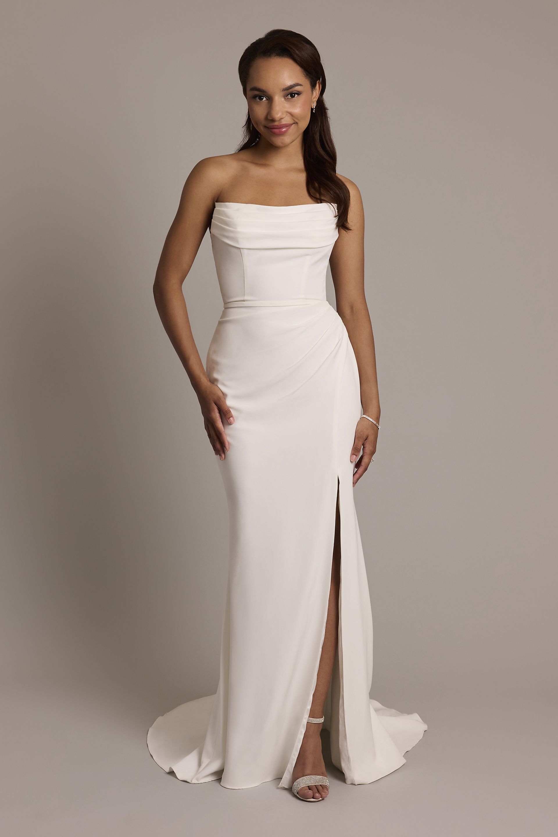 Picture of Stretch Crepe Sculpted Cowl Sheath Wedding Dress